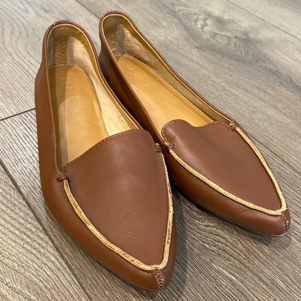 J. Crew brown leather upper slip on dress flats size 6